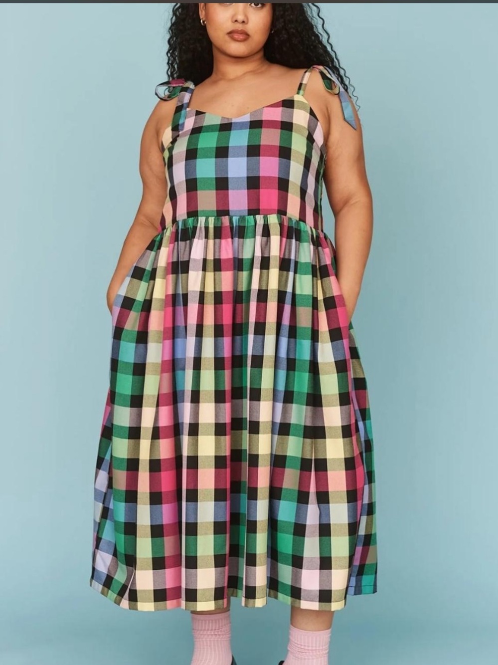 Lazy Oaf Checkmate Bow Strap Dress Rainbow Check XXXL. NWOT